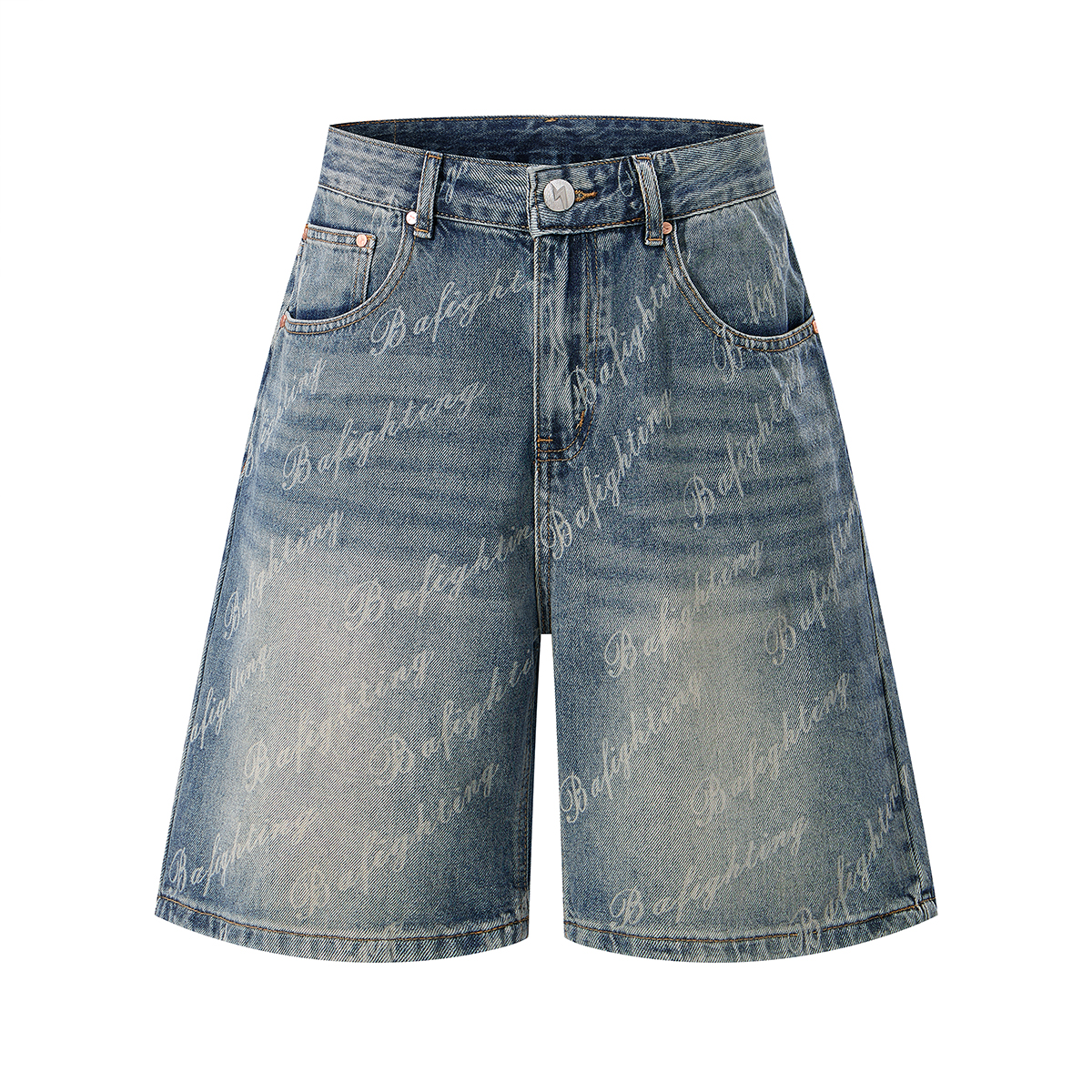 Men's Summer 12.7 oz Lyocell Baggy All‑Over Printing Denim Shorts