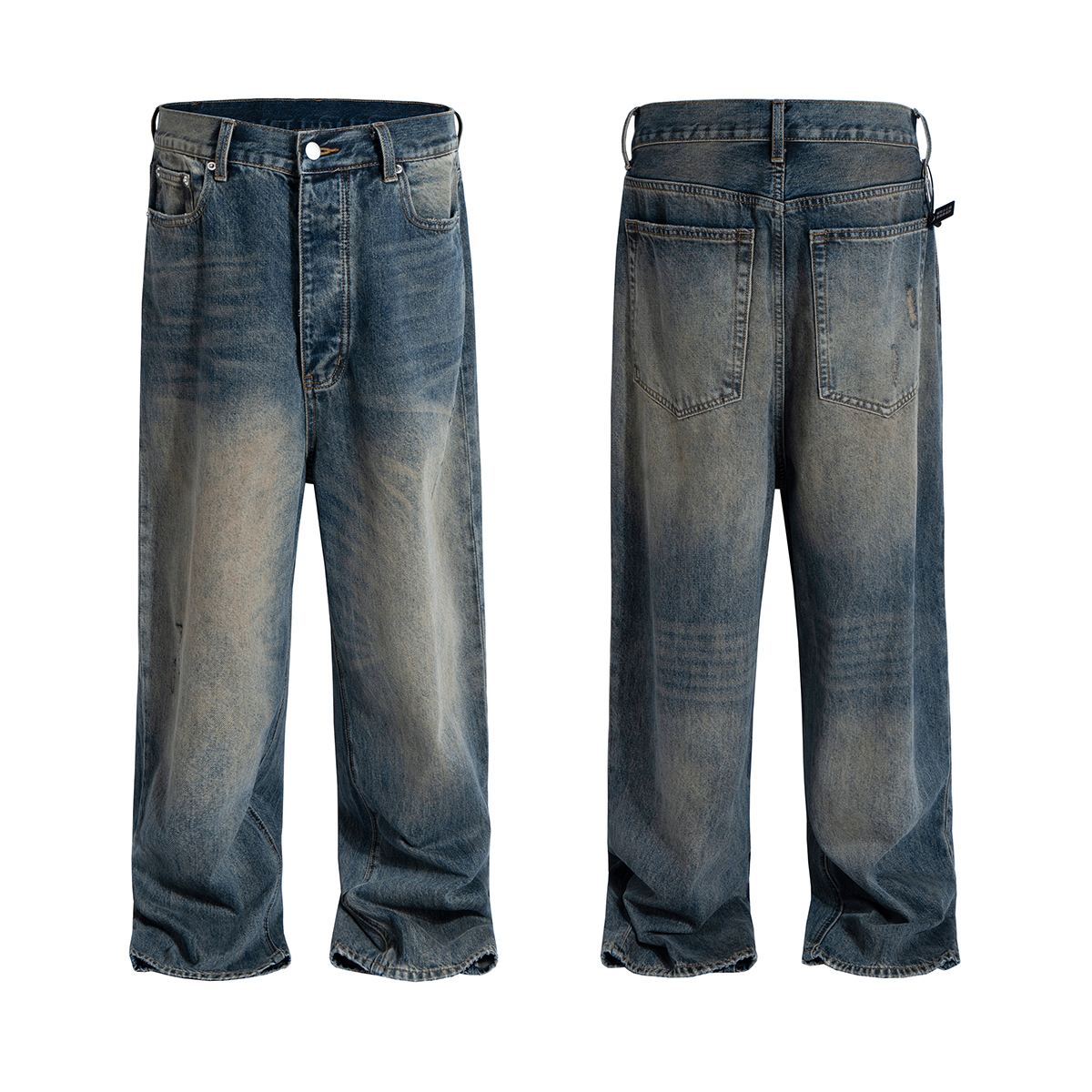 Men's 14.6 OZ Mud Vintage Wash Relaxed Straight Jeans