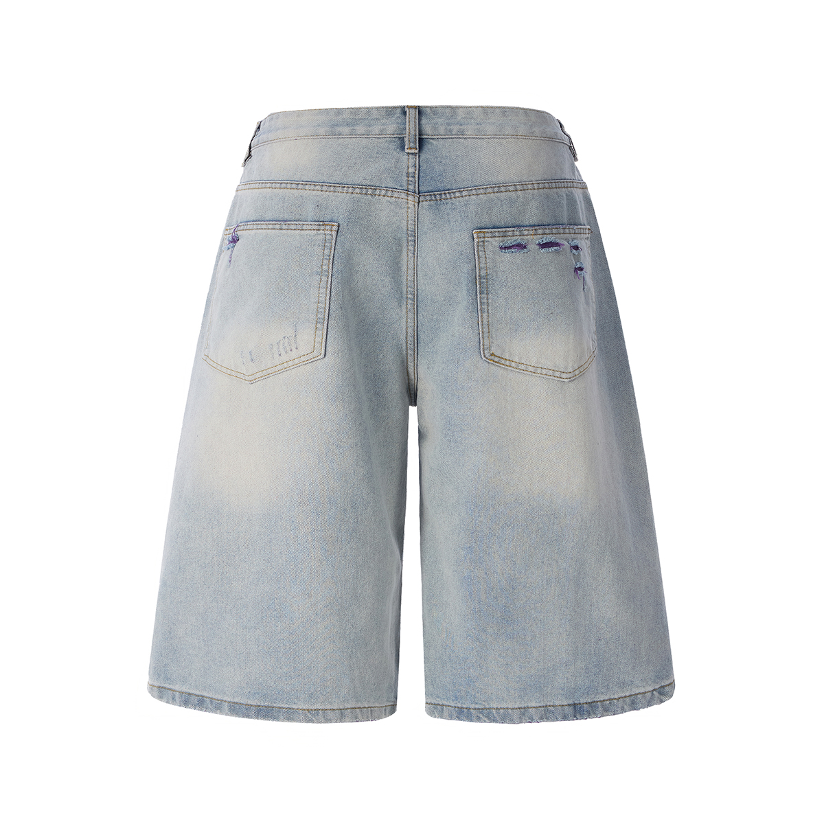 Men's 13 OZ Grunge Blue‑purple Two‑tone Denim Cropped Capri Ripped Jeans