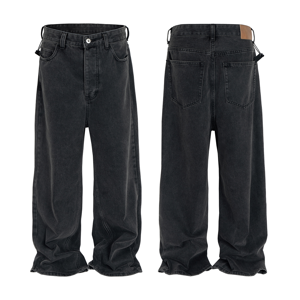Men's 13.6 OZ Enzyme Stone Wash Charcoal Black Baggy Jeans