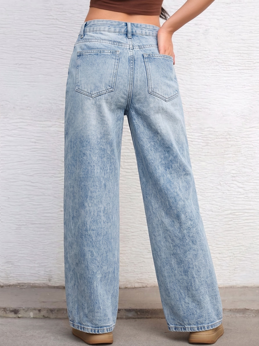 Women's 12 oz Y2K Criss‑cross Crossover Waistband Acid Snow Wash Wide Leg Jeans