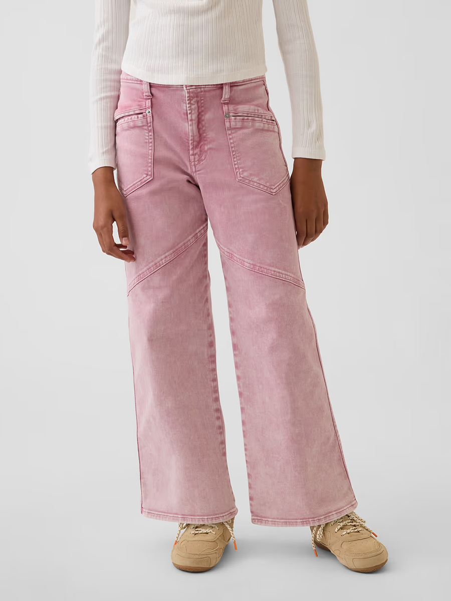 10 OZ Big Girls Y2K Pink Low Rise Wide Leg Cargo Jeans