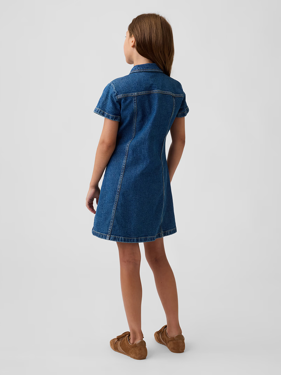 10.5 OZ Big Girls Short Sleeve Western Casual Preppy Stretch Denim Shirt Dresses