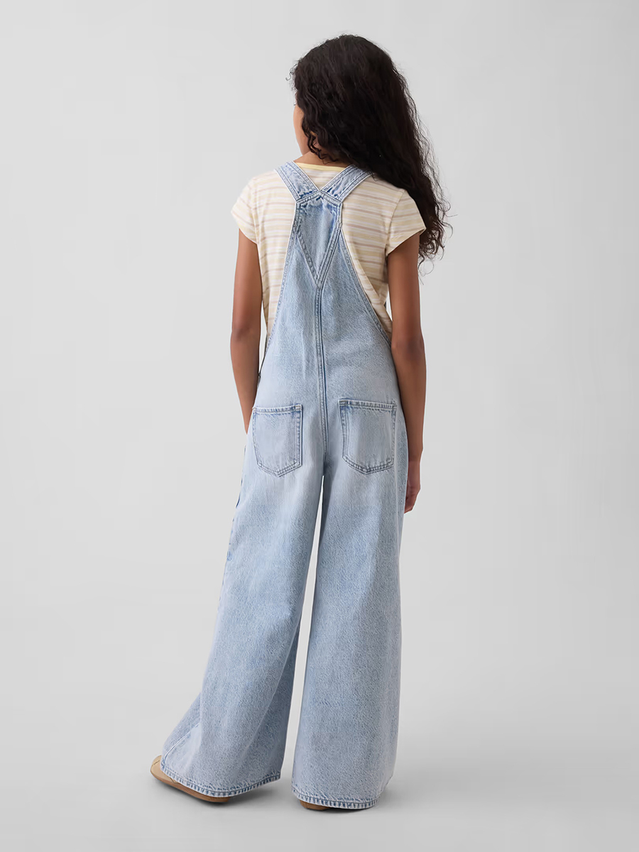 10.5 OZ Big Girls 70s Hippie Vintage Workwear Cargo Overalls