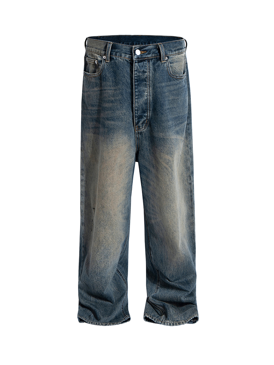 Men's 14.6 OZ Mud Vintage Wash Relaxed Straight Jeans