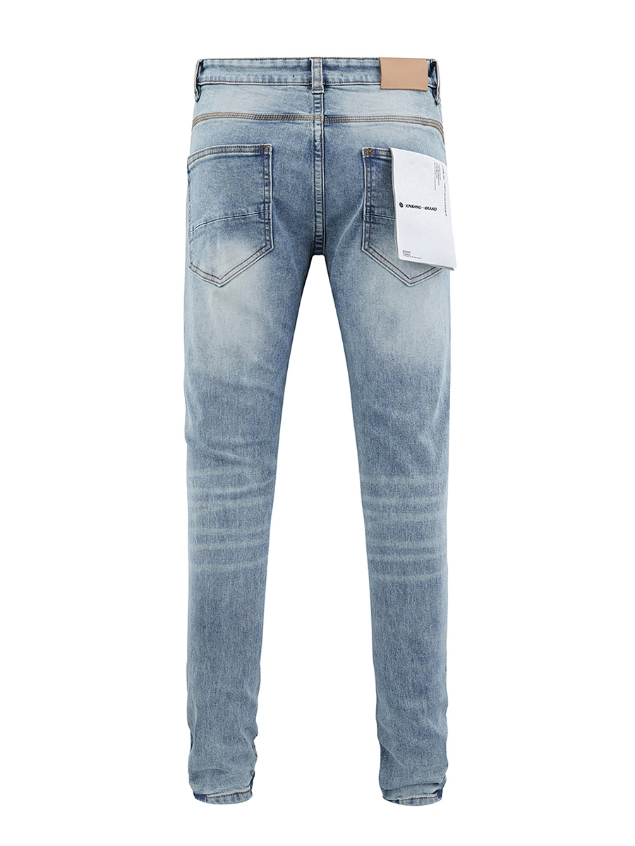 Men's 10.6 oz Stretch Light Acid Wash Destroyed Ripped Skinny Fit Jeans