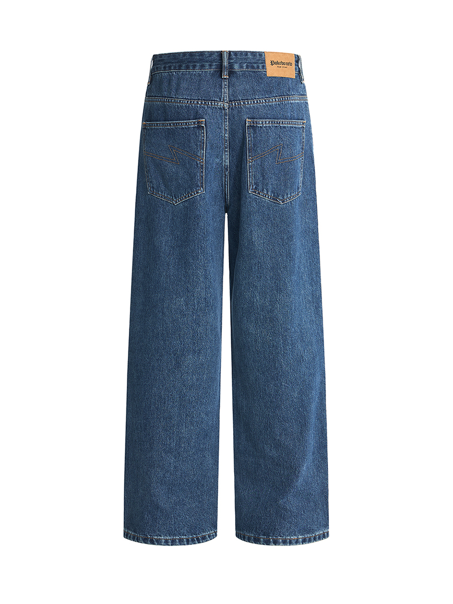 Men's 11.8 OZ Cleanfit Medium Dark Stone Wash Relaxed Straight Jeans
