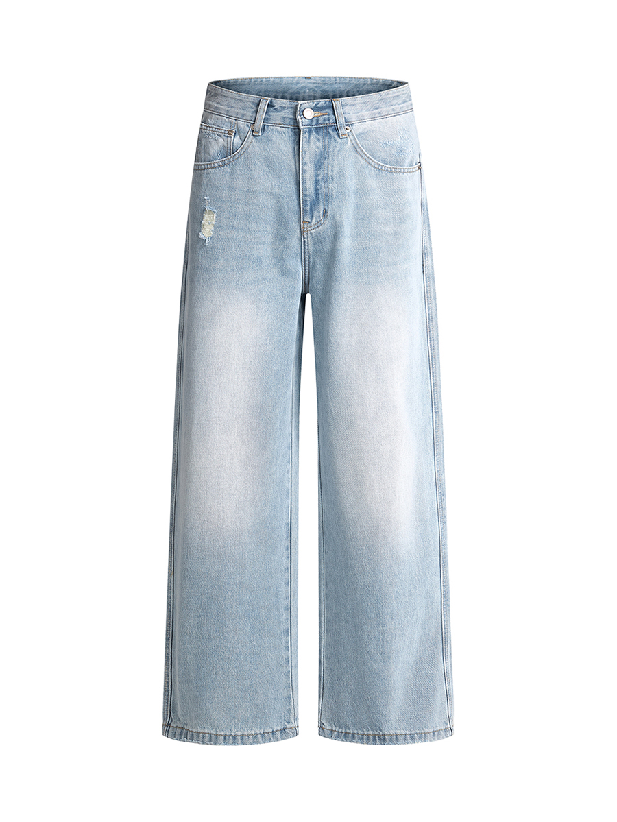 Men's 12.2 OZ High Rise 90s Vintage Baggy Enzyme Stone Wash Ripped Jeans