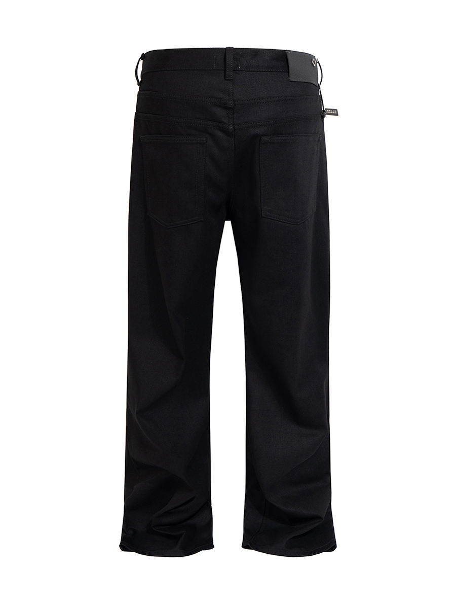 Men's 13.6 OZ Oversize Solid Black Raw Denim Loose Jeans