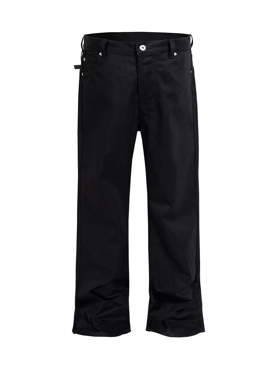 Men's 13.6 OZ Oversize Solid Black Raw Denim Loose Jeans