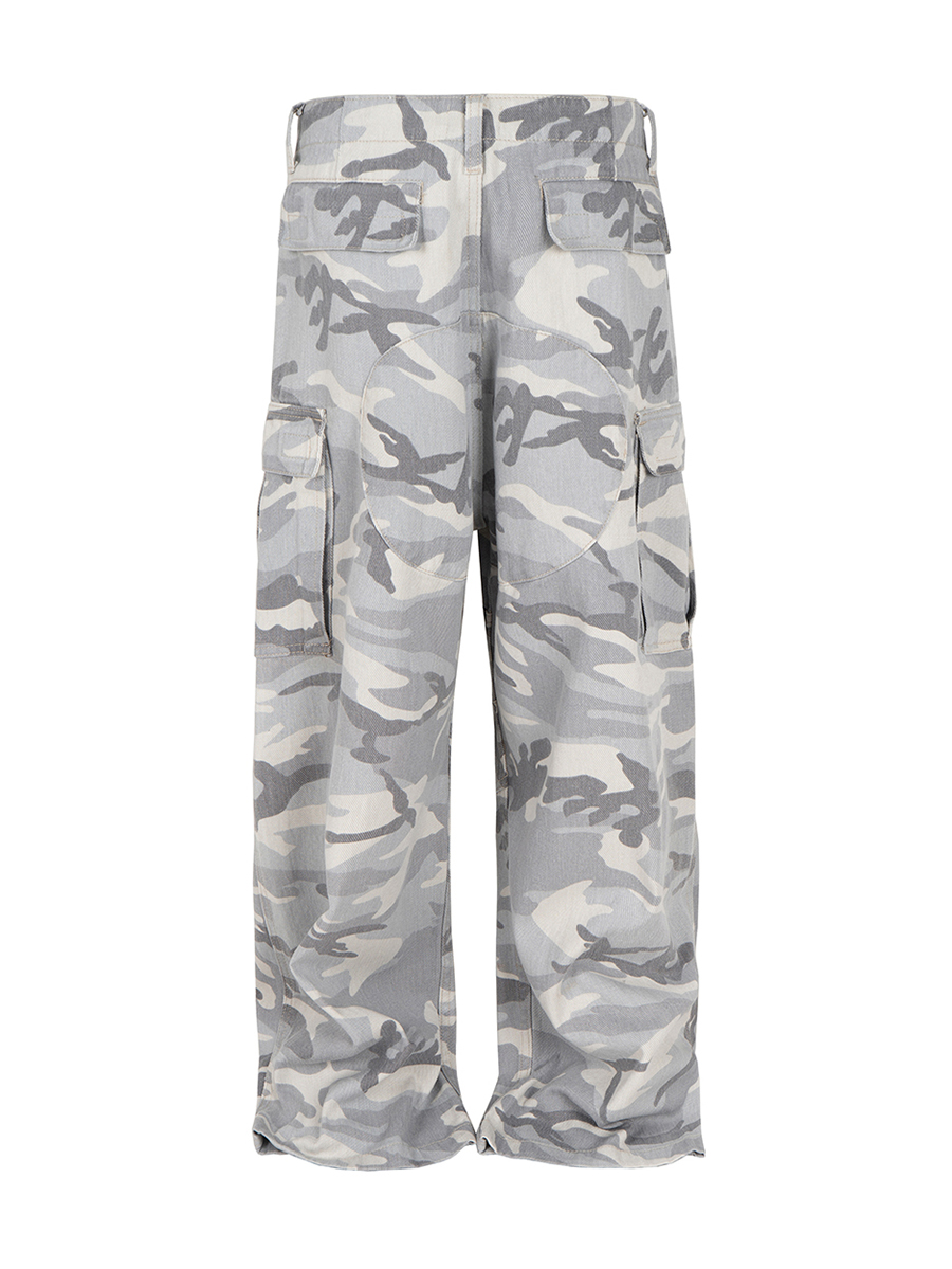 Men's 10.8 OZ 100% Cotton Baggy Military Snow Camo Cargo Pants