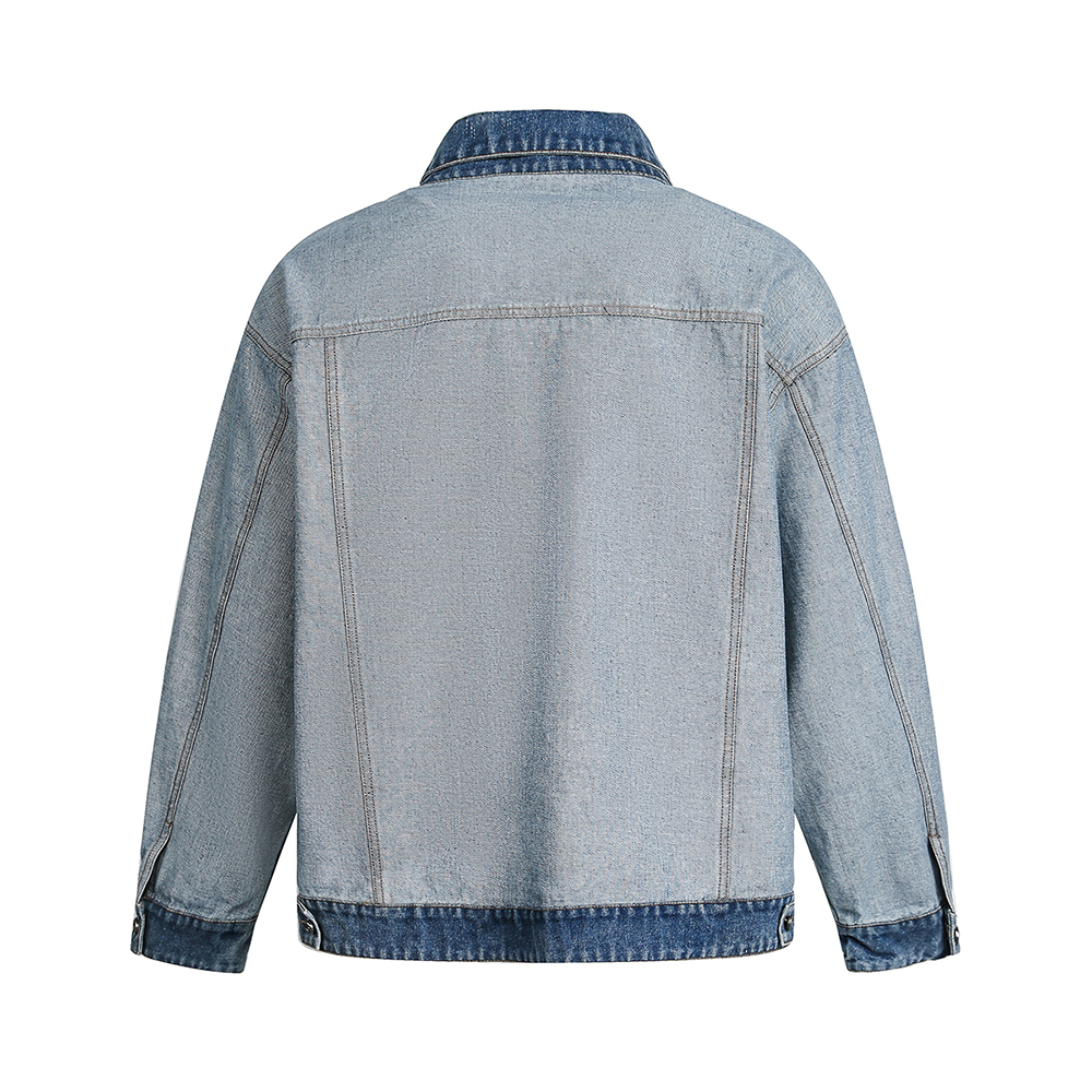 Men's 14.8 OZ Reverse Inside Out Denim Contrast Dark Blue Collar Cuff Hem Trucker Jackets