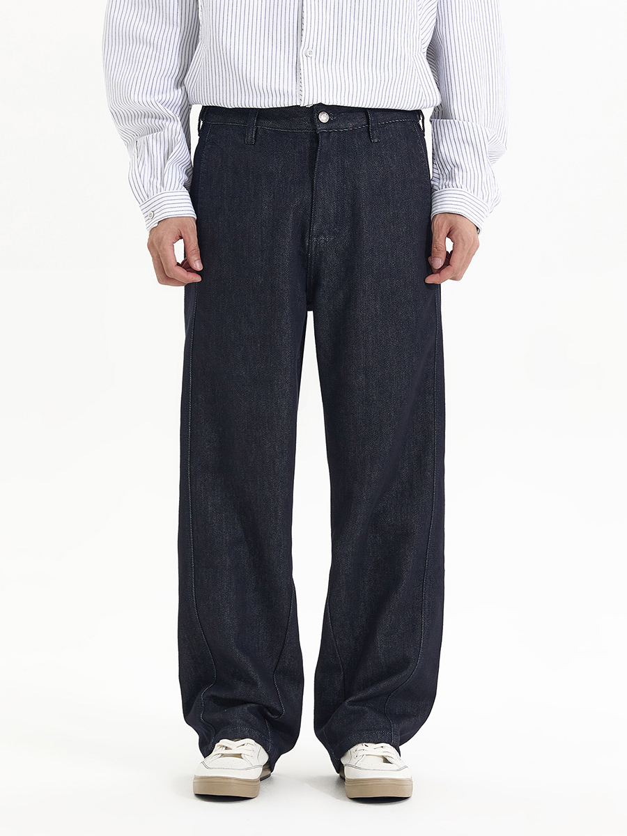 DK3057  Men's 12 OZ Dark Blue Black Raw Denim Relaxed Straight Jeans