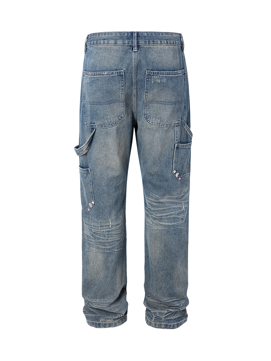 Men's 13.8 OZ Mud Vintage Wash Distressed Ripped Carpenter Jeans